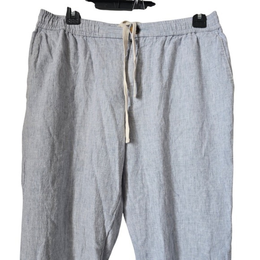 14th & Union Womens Slim Fit Linen Cotton Blend Drawstring Pants Blue Grey M